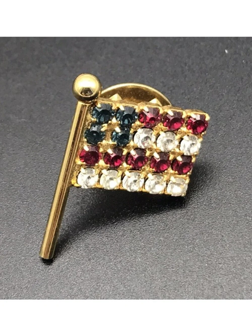 Vintage USA Flag Cross Patriotic Lapel Pin Tie Tack Lot Of 3 Rhinestones
